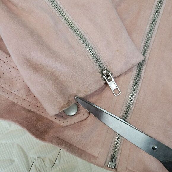 Pixley Faux Suede Motorcycle Jacket Womens Small Pink Twee Rock And Roll K Pop - Picture 5 of 12
